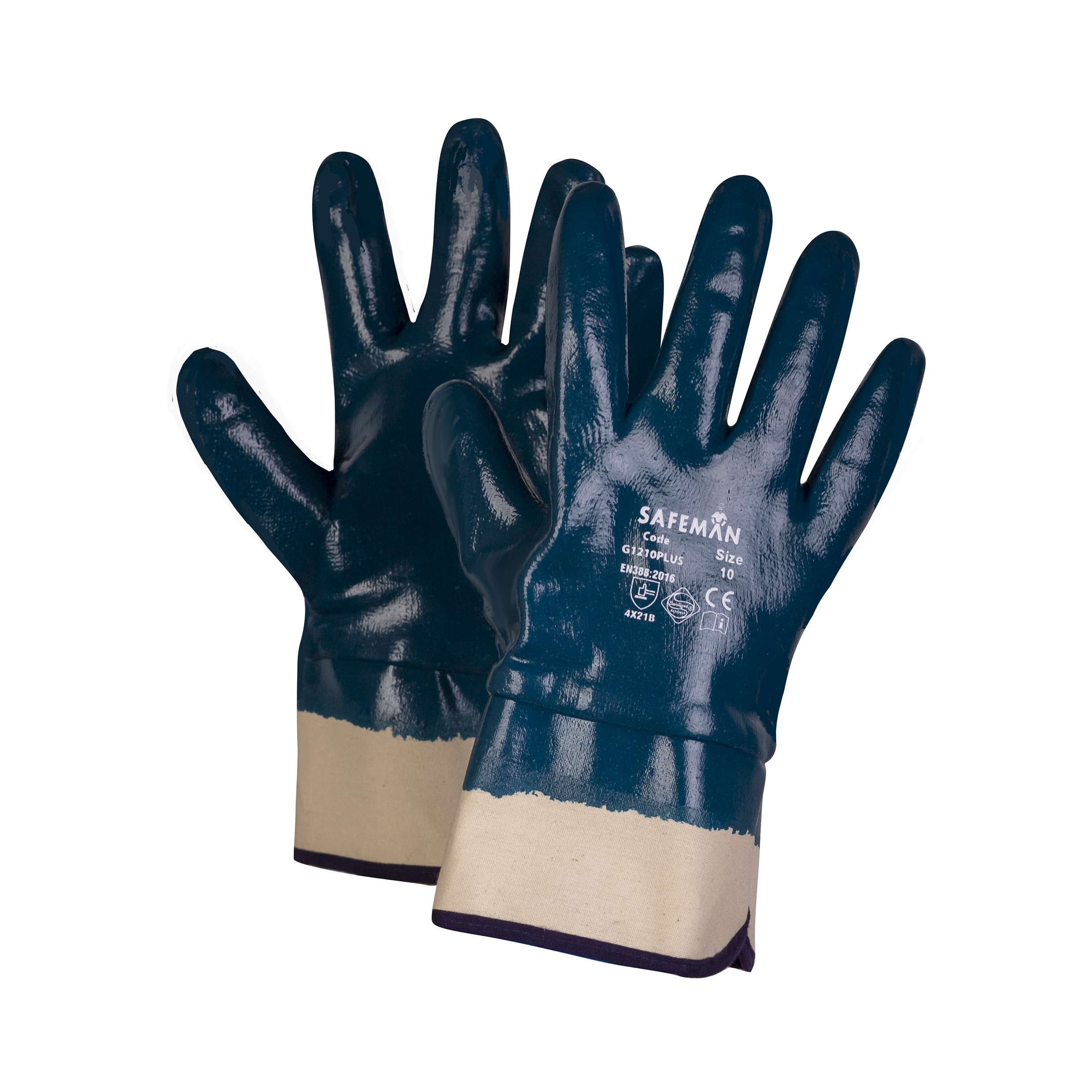 Guanti da lavoro NBR spalmati nitrile con manichetta benzinai De Nittis G1210 10pa TG. 10